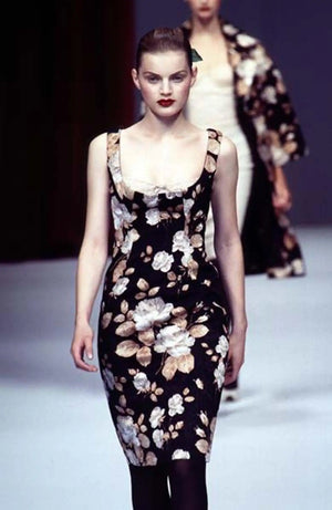 1997 Dolce & Gabbana Floral Stretch Velvet Cut-Out Bustier Slip Dress with Tags