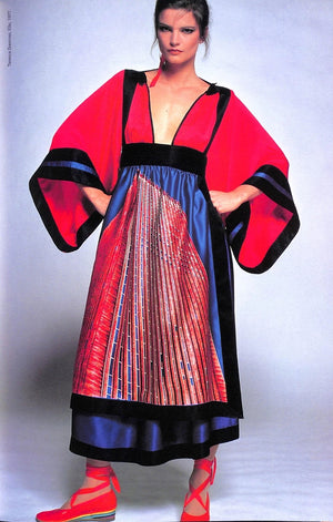 1977 Ungaro Haute Couture Runway Colorful Silk Kimono-Sleeve Tunic Blouse & Skirt Ensemble