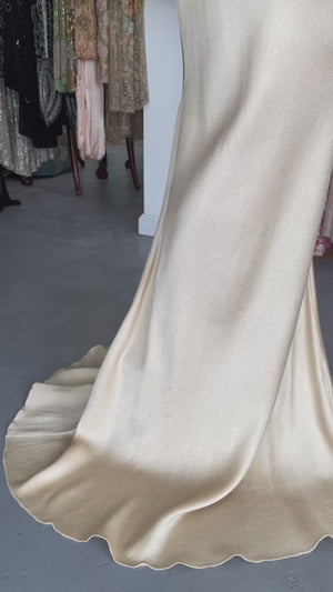 2007 John Galliano Champagne Silk Satin Off-Shoulder Bustier Bias-Cut Gown w/Tags