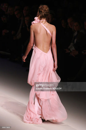 2008 Emanuel Ungaro Runway Blush-Pink Silk Floral Appliqué Trained Gown