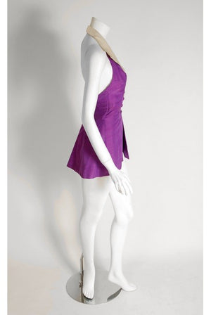 1940's Gloria DeHaven Worn Purple-Silk Halter Hourglass Playsuit Ensemble