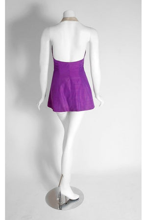 1940's Gloria DeHaven Worn Purple-Silk Halter Hourglass Playsuit Ensemble