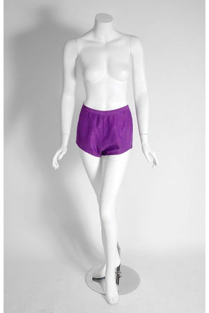 1940's Gloria DeHaven Worn Purple-Silk Halter Hourglass Playsuit Ensemble