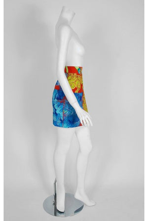 1990's Gianni Versace Couture Baroque Novelty Palm-Trees Print Mini Skirt