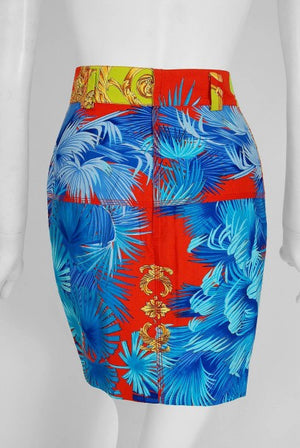 1990's Gianni Versace Couture Baroque Novelty Palm-Trees Print Mini Skirt