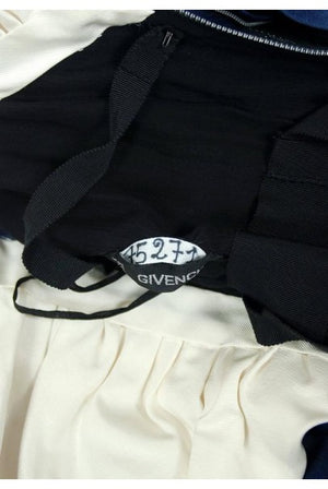 1979 Givenchy Haute-Couture Navy & Ivory Satin Off-Shoulder Ruffle Evening Gown