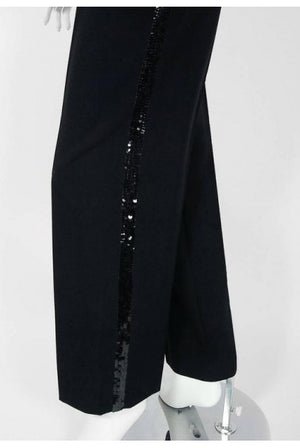 1974 Yves Saint Laurent Sequin Black Wool Sweater Le Smoking Tuxedo Pants Suit