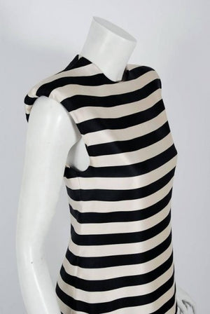 1987 Pierre Balmain Haute-Couture Black Ivory Striped Satin & Organza Gown