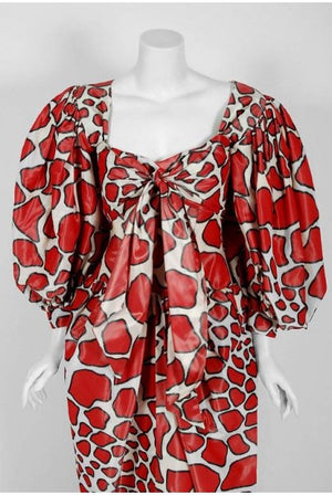 1971 Givenchy Haute-Couture Red White Abstract Silk Strapless Gown & Bolero