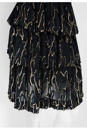 1979 Givenchy Haute-Couture Metallic Gold & Black Burnout Velvet Tiered Dress