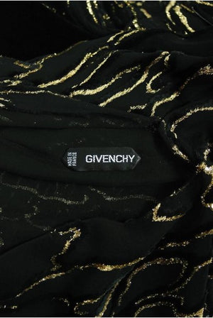 1979 Givenchy Haute-Couture Metallic Gold & Black Burnout Velvet Tiered Dress