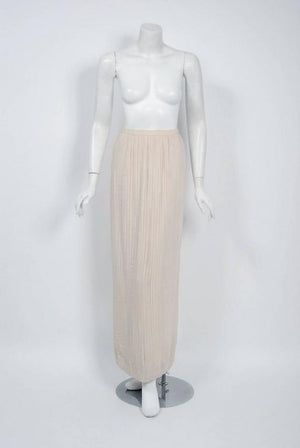 1976 Chanel Haute-Couture Rare Beaded Lesage Silk Jacket & Pleated Dress Skirt