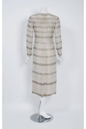 1976 Chanel Haute-Couture Rare Beaded Lesage Silk Jacket & Pleated Dress Skirt