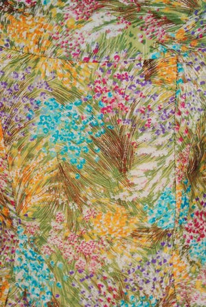 1950's Ceil Chapman Watercolor Floral Garden Print-Silk Ruched Cocktail Dress
