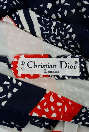 1968 Christian Dior Demi-Couture London Stripe Silk Pleated Drop-Waist Dress