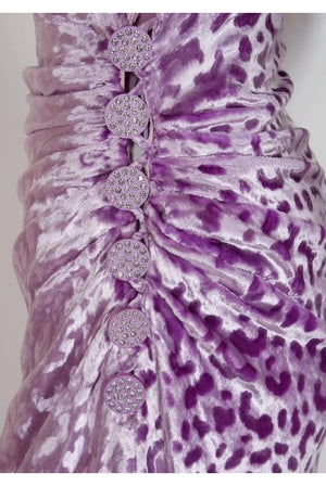 1990 Givenchy Haute-Couture Lavender Leopard Print Silk-Velvet Strapless Gown
