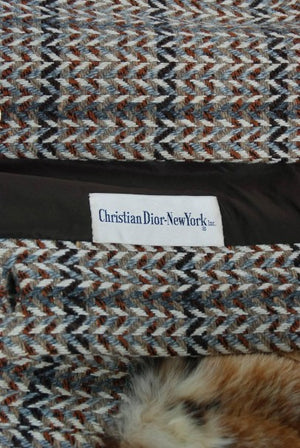 1970 Christian Dior Documented Wool Tweed & Lynx Fur Belted Princess Coat