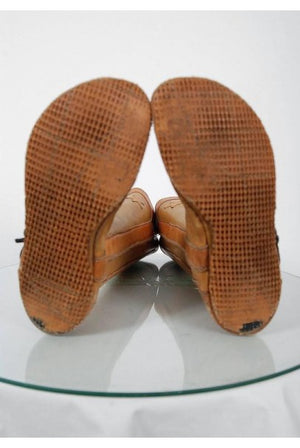 1960's Handmade Bohemian Brown Leather Hippie Star-Applique Flat Moccasin Boots