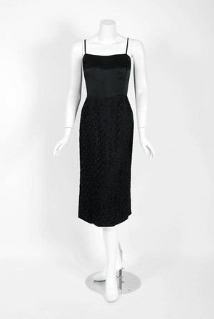 1973 Chanel Haute-Couture Black Guipure Lace & Velvet Illusion Cocktail Dress