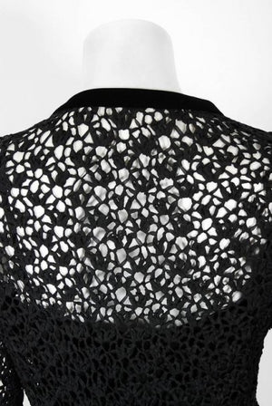 1973 Chanel Haute-Couture Black Guipure Lace & Velvet Illusion Cocktail Dress