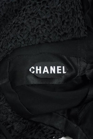 1973 Chanel Haute-Couture Black Guipure Lace & Velvet Illusion Cocktail Dress