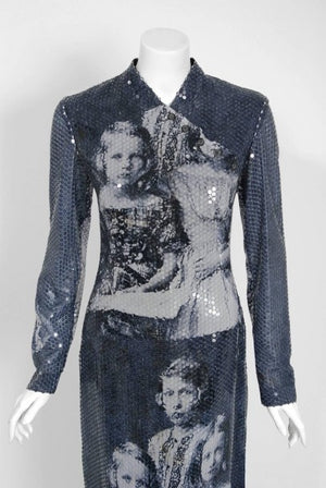 1998 Alexander McQueen 'Joan' Romanov' Sequin Print Long-Sleeve Runway Gown