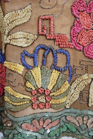 1925 Henri Bendel Couture Colorful Beaded Floral Silk & Lame Flapper Deco Dress