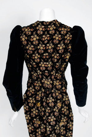 1890 House of Worth Haute-Couture Colorful Velvet Scenic Buttons Tails Jacket