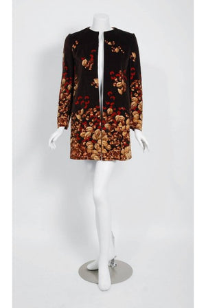 1977 Valentino Novelty Acorn Berry Print Velvet Swing Jacket and Maxi Skirt Set