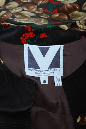 1977 Valentino Novelty Acorn Berry Print Velvet Swing Jacket and Maxi Skirt Set