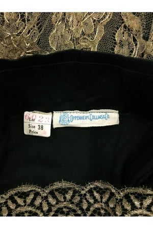 1920's Oppenheim Collins Couture Metallic-Gold Lace Tiered Flutter Evening Dress