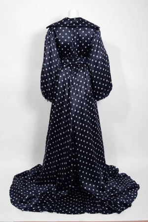 1990 Christian Dior Haute Couture Runway Polka Dot Silk Full Length Gown Jacket