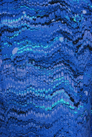 1970's La Mendola Novelty Butterfly Print Blue Purple Silk-Jersey Caftan Gown