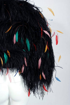 1977 Bill Blass Couture Ostrich Feather Rainbow Cropped Bolero Jacket
