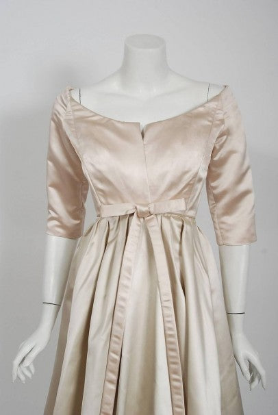 1959 Yves Saint Laurent for Christian Dior Haute-Couture Champagne Satin Dress