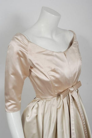 1959 Yves Saint Laurent for Christian Dior Haute-Couture Champagne Satin Dress