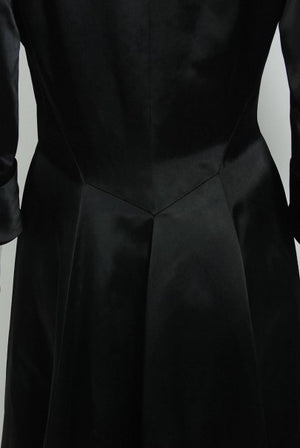 1954 Chanel Haute-Couture Black Satin Wide Cuff Full-Length Princess Dress Coat