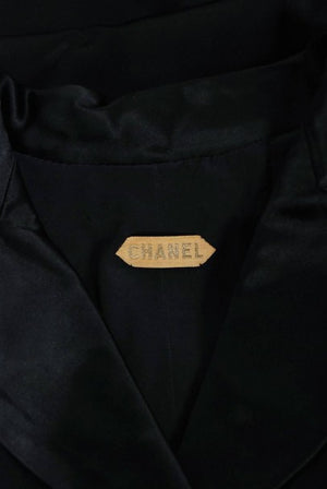 1954 Chanel Haute-Couture Black Satin Wide Cuff Full-Length Princess Dress Coat