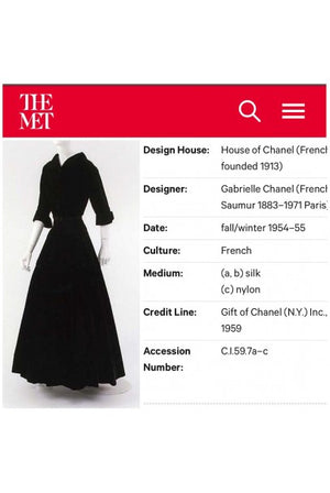 1954 Chanel Haute-Couture Black Satin Wide Cuff Full-Length Princess Dress Coat