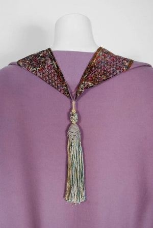 1915 Liberty Couture Lilac Wool & Colorful Lace Art-Nouveau Full Length Cape