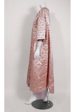 1951 Christian Dior Haute-Couture Beaded Lesage Embroidery Pink Satin Dress Coat