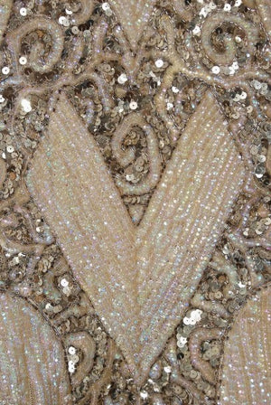 1920's French Couture Champagne Golden Beaded Sequin Art-Deco Flapper Dress