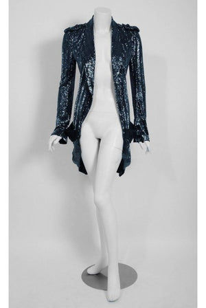 2005 Balenciaga Lesage Beaded Black Sculpted Tuxedo Blazer Jacket