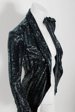2005 Balenciaga Lesage Beaded Black Sculpted Tuxedo Blazer Jacket