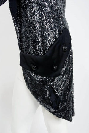 2005 Balenciaga Lesage Beaded Black Sculpted Tuxedo Blazer Jacket