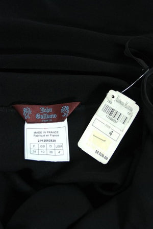 2002 John Galliano Paris Black Silk Cut Out Novelty Hooded Bias-Cut Dress With Tags