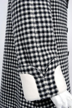 1972 Geoffrey Beene Black & Creme Checkered Wool Double-Breasted Mod Coat