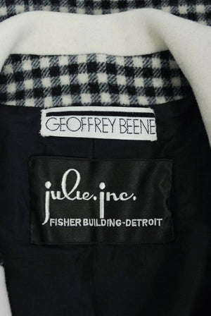 1972 Geoffrey Beene Black & Creme Checkered Wool Double-Breasted Mod Coat