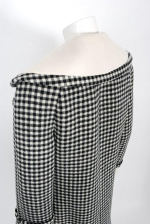 1972 Geoffrey Beene Black & Creme Checkered Wool Double-Breasted Mod Coat