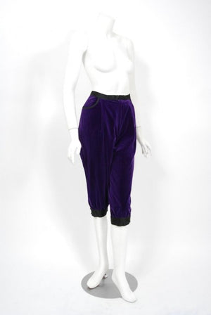 1979 Yves Saint Laurent Purple Velvet Puff-Shoulder Jacket & Knickers Pantsuit